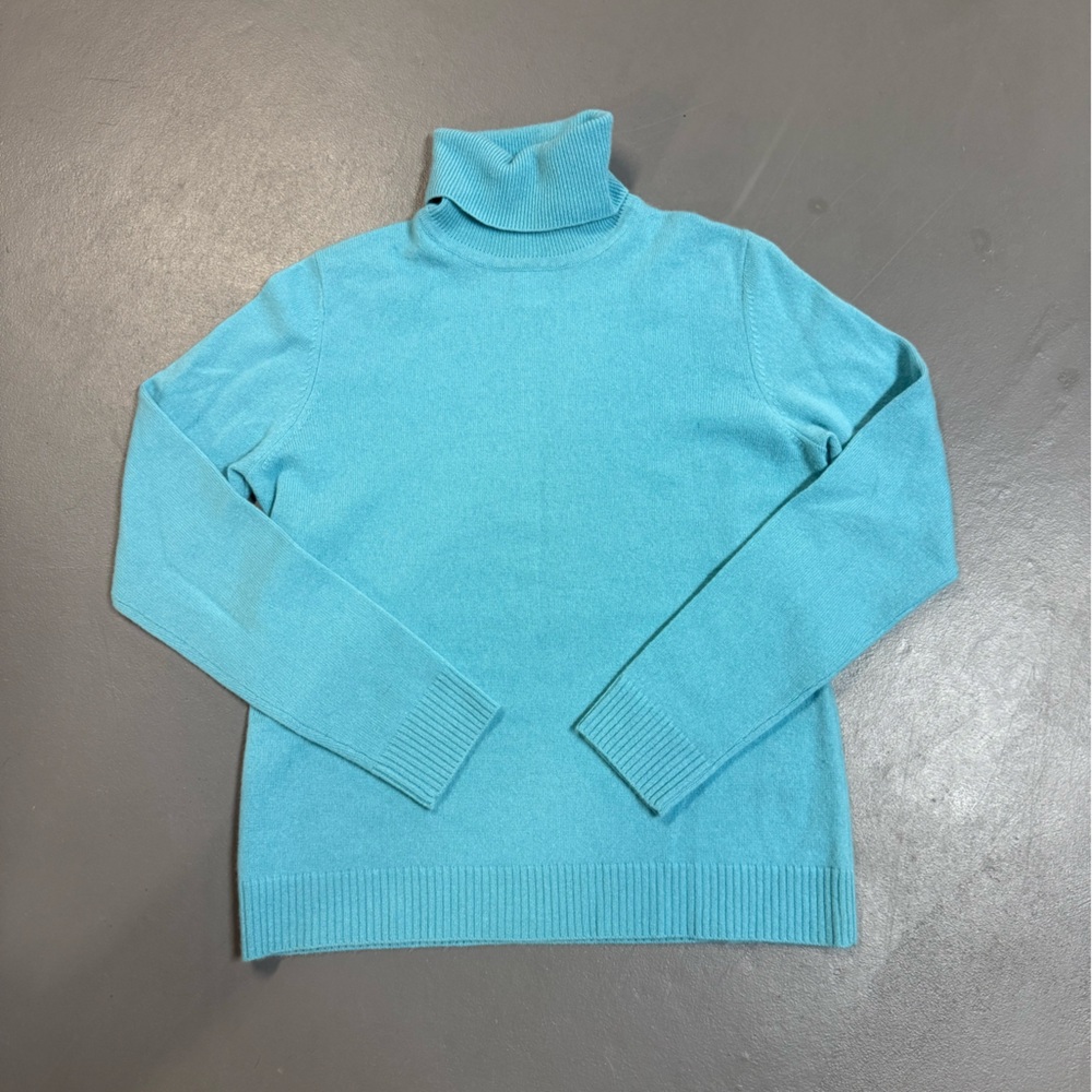 Garnet Hill Aqua Turtleneck Cashmere Sweater